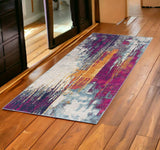 6' Runner Gray and Ivory Abstract Area Rug - Homeroots - Flyclothing LLC