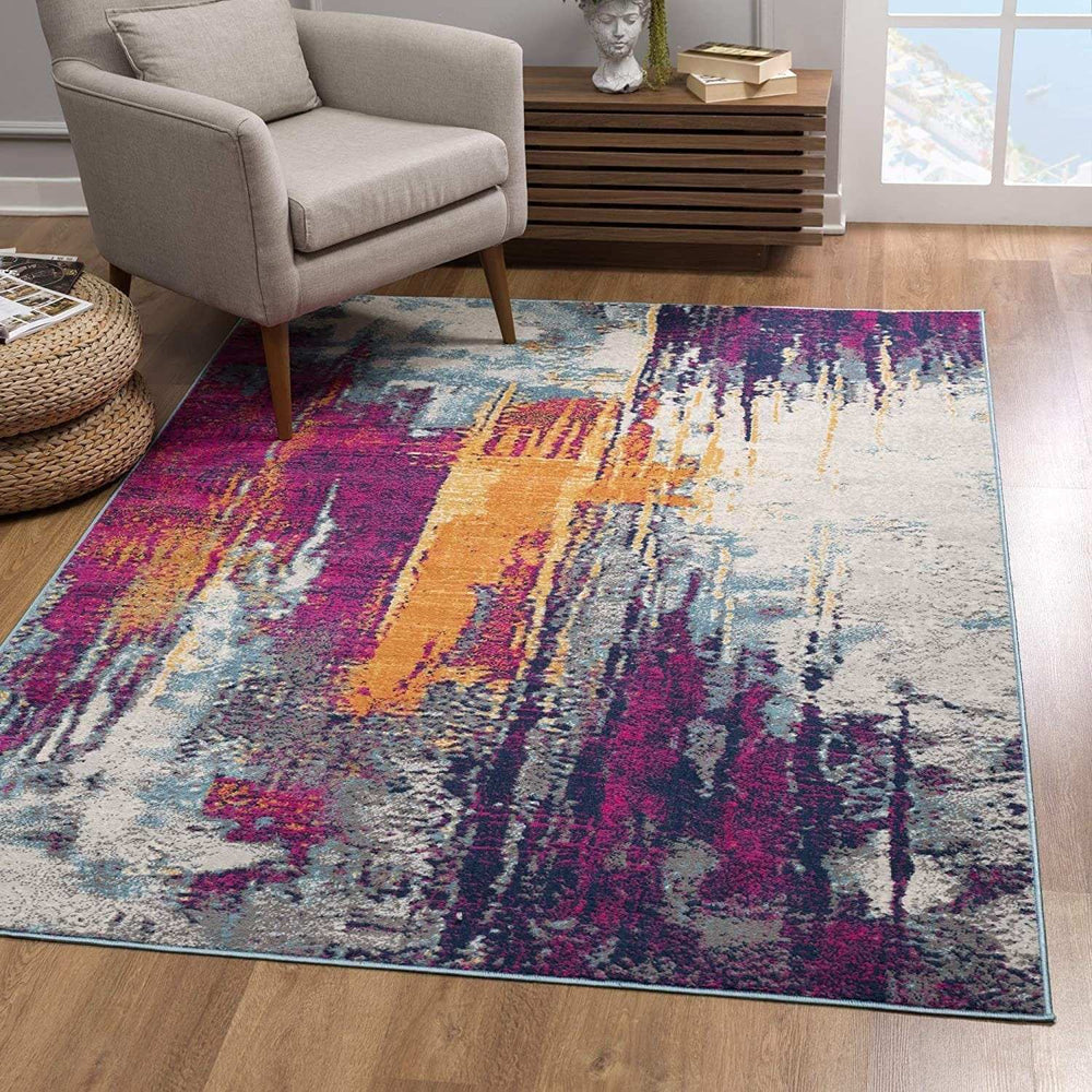 8' Runner Gray and Ivory Abstract Runner Rug - Homeroots - Flyclothing LLC