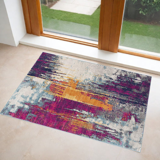 3' X 5' Gray and Ivory Abstract Area Rug