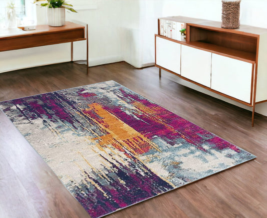 4' X 6' Gray and Ivory Abstract Area Rug - Homeroots