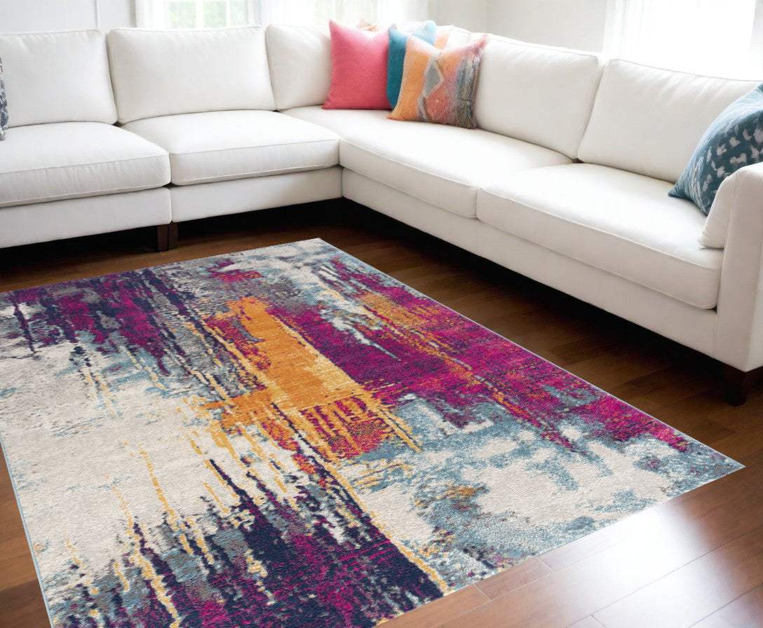 9' X 13' Gray and Magenta Abstract Area Rug - Homeroots - Flyclothing LLC