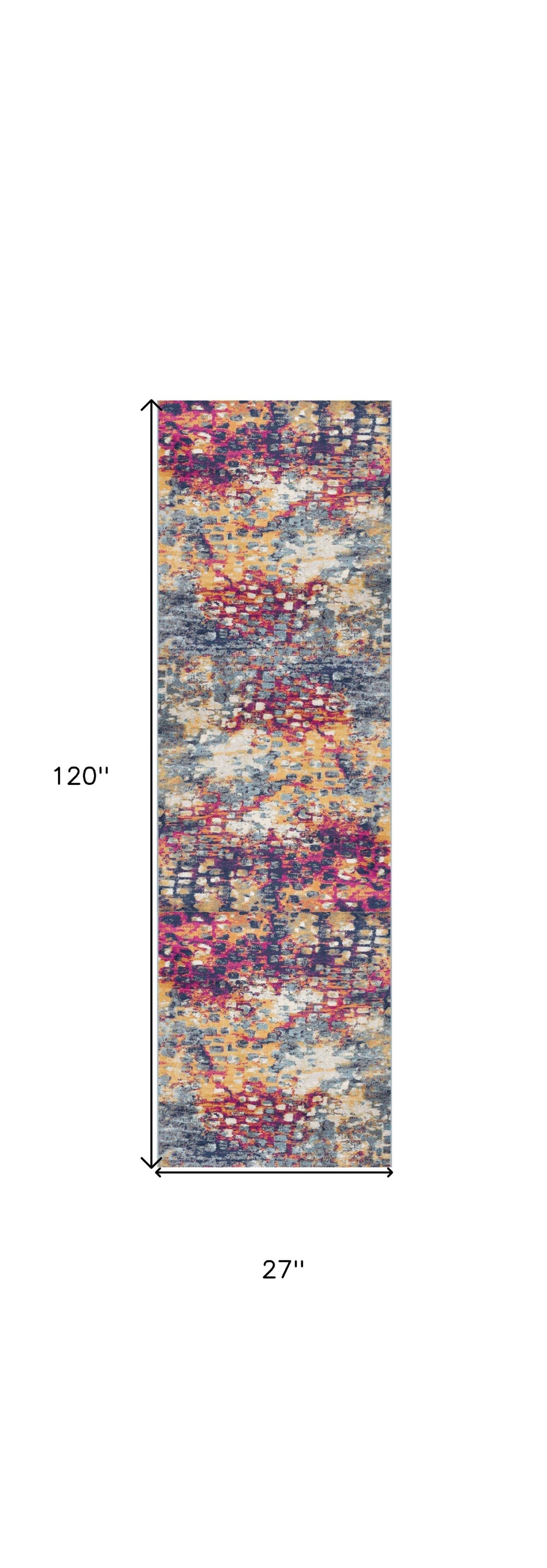 10' Magenta and Gold Abstract Runner Rug - Homeroots - Flyclothing LLC