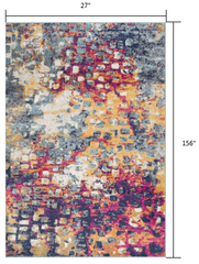 13' Runner Blue and Gold Abstract Runner Rug