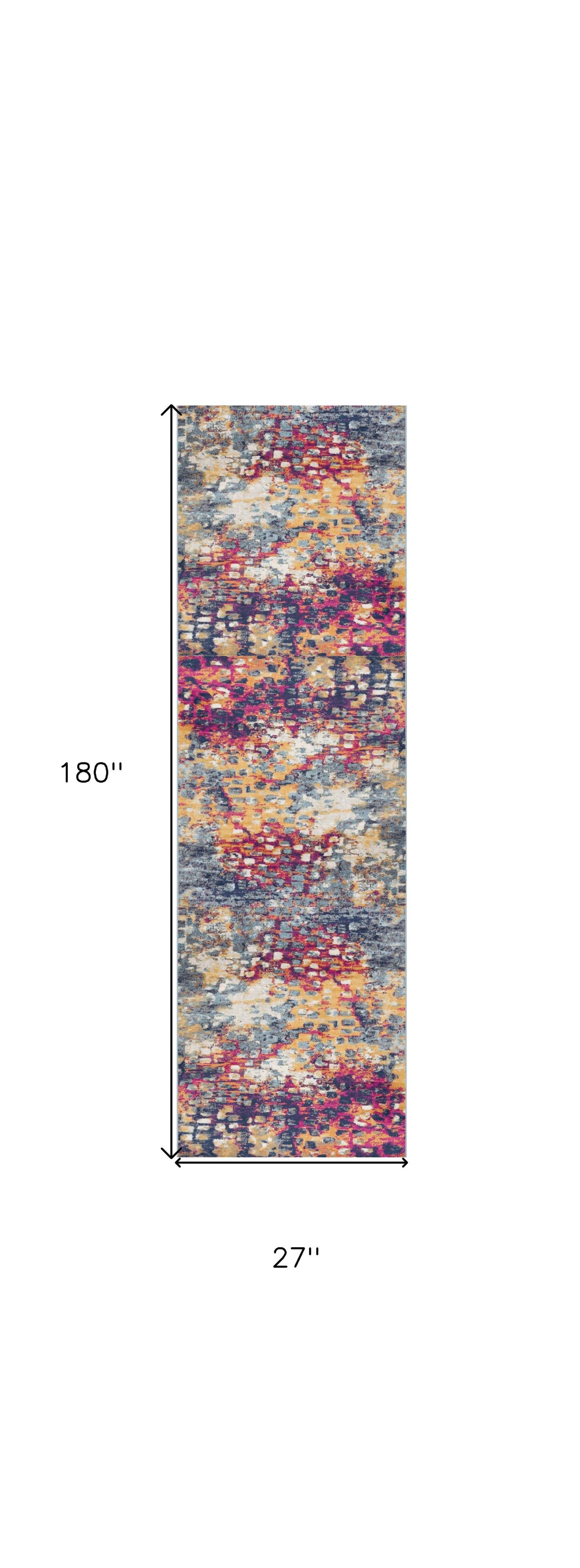 15' Runner Blue and Ivory Abstract Runner Rug - Homeroots - Flyclothing LLC