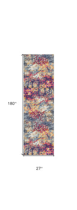 15' Runner Blue and Ivory Abstract Runner Rug - Homeroots - Flyclothing LLC