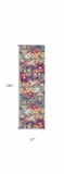 20' Runner Blue and Ivory Abstract Runner Rug - Homeroots