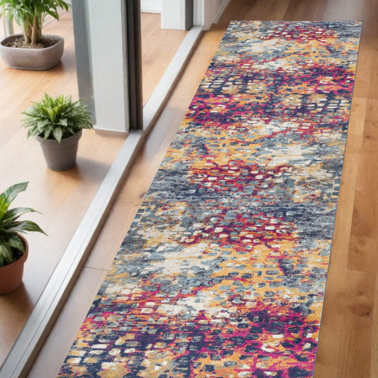 6' Runner Blue and Ivory Abstract Runner Rug - Homeroots