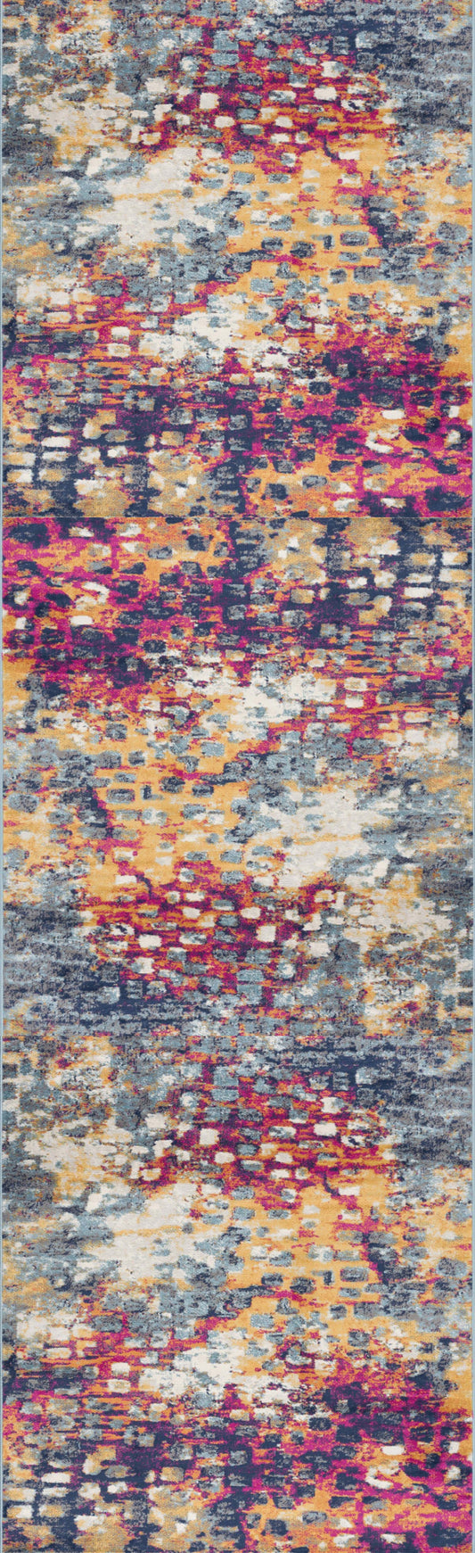 6' Runner Blue and Ivory Abstract Runner Rug