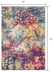 6' Runner Blue and Ivory Abstract Runner Rug