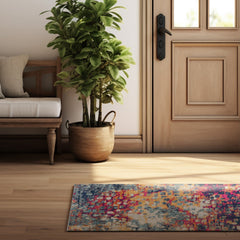 6' Runner Blue and Ivory Abstract Runner Rug