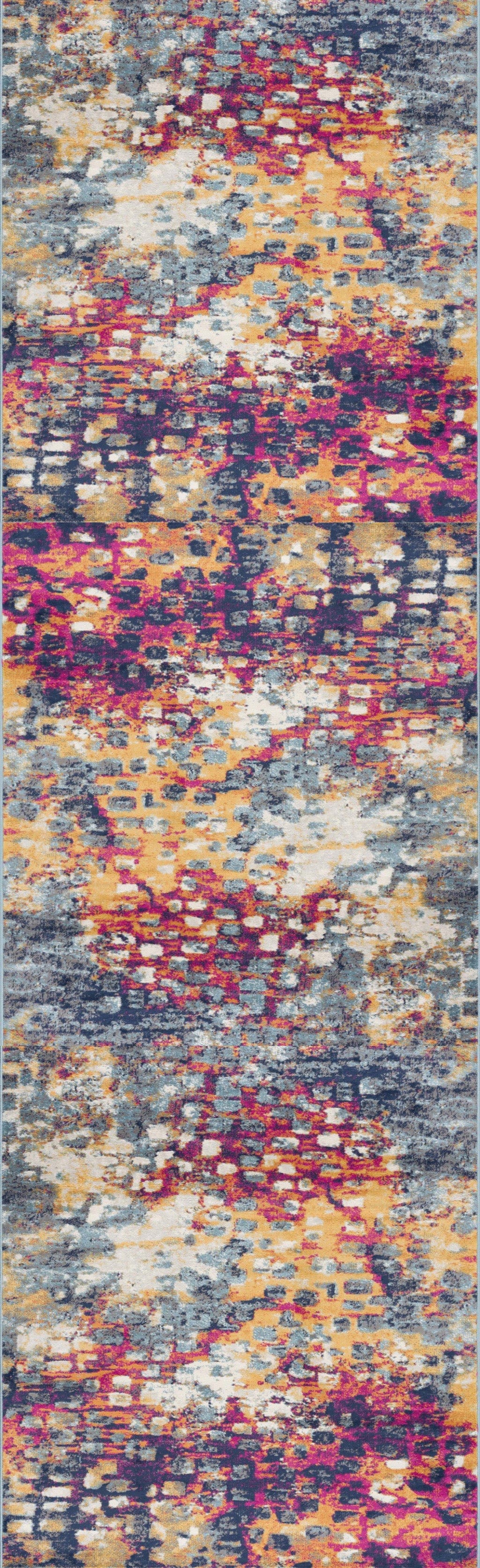 8' Runner Blue and Ivory Abstract Runner Rug
