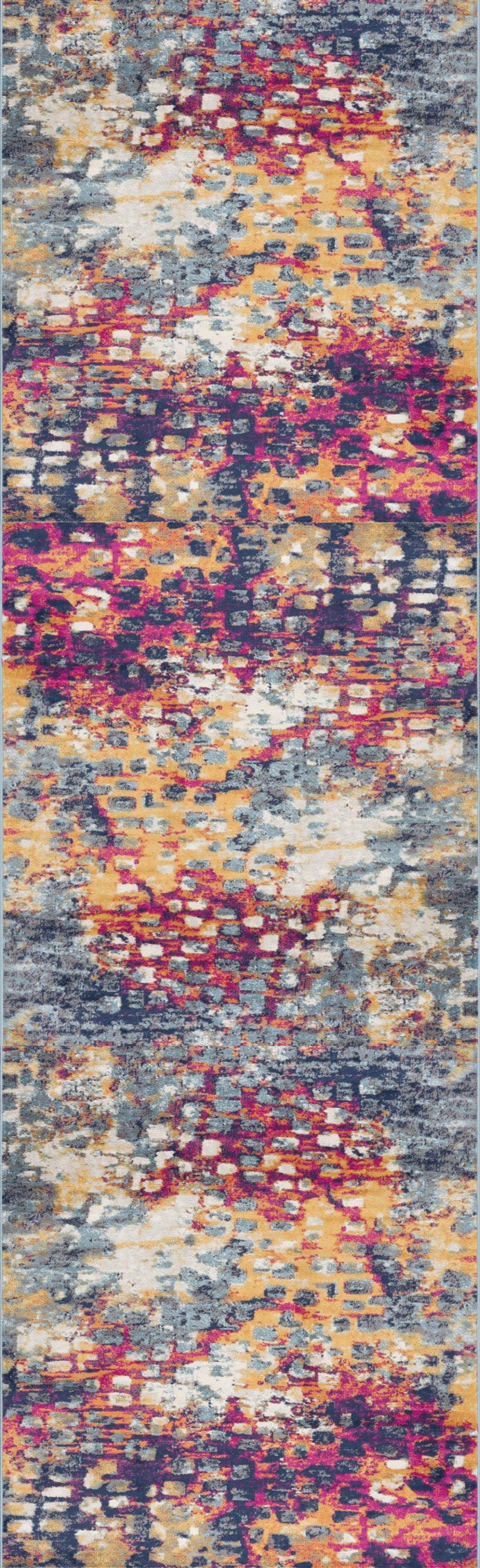 8' Runner Blue and Ivory Abstract Runner Rug - Homeroots - Flyclothing LLC