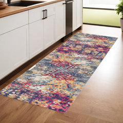 8' Runner Blue and Ivory Abstract Runner Rug