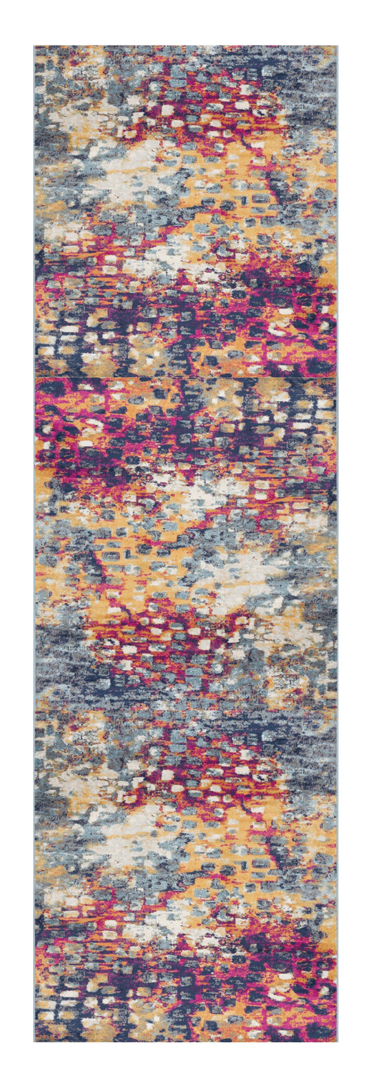 8' Runner Blue and Ivory Abstract Runner Rug