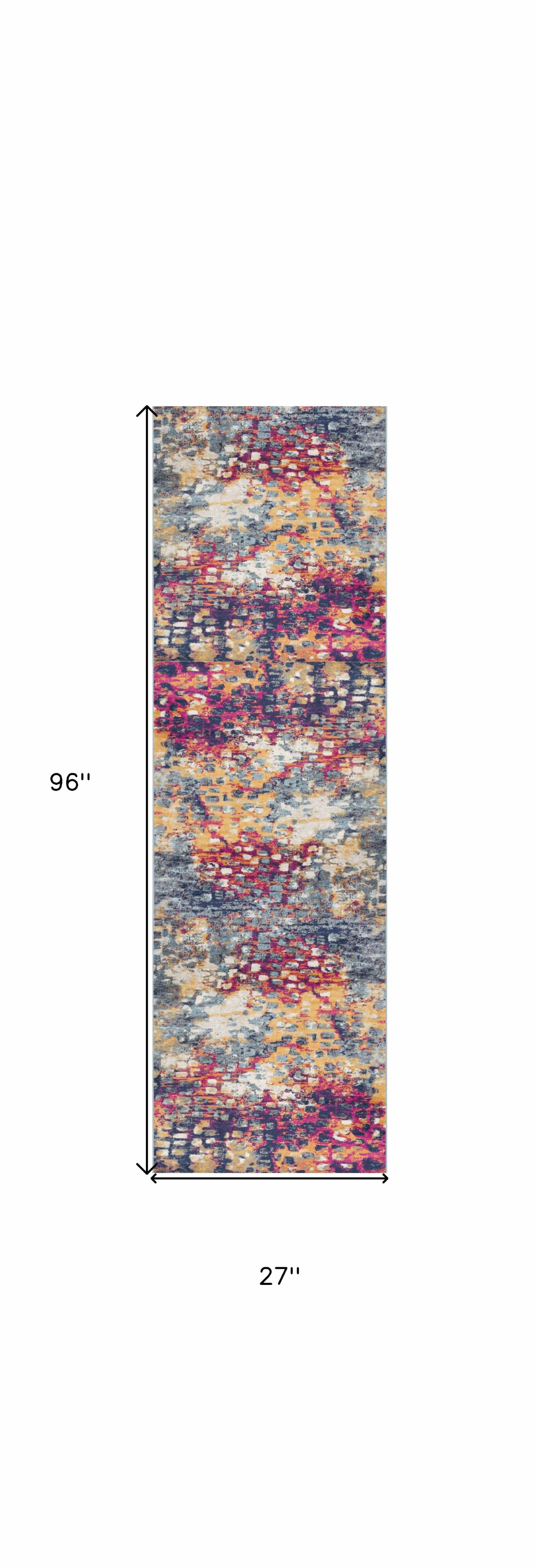 8' Runner Blue and Ivory Abstract Runner Rug