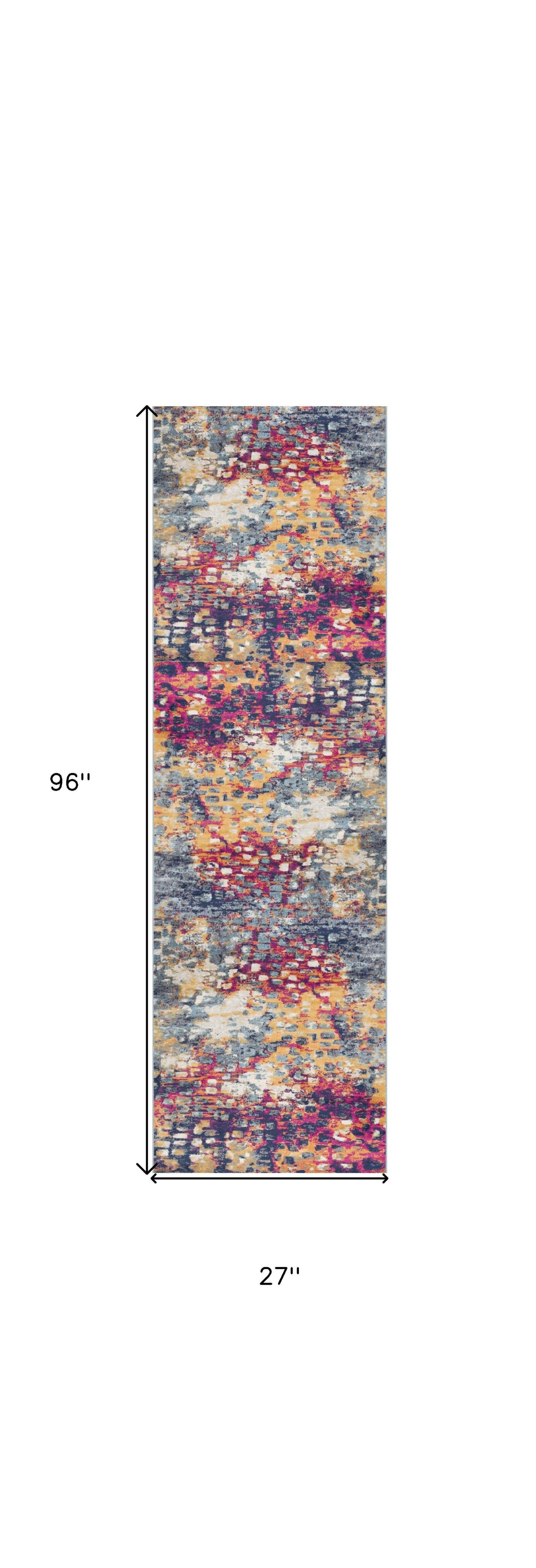 8' Runner Blue and Ivory Abstract Runner Rug - Homeroots - Flyclothing LLC