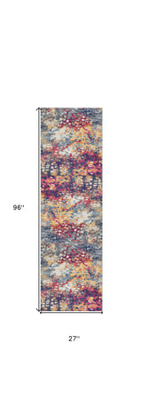 8' Runner Blue and Ivory Abstract Runner Rug - Homeroots - Flyclothing LLC