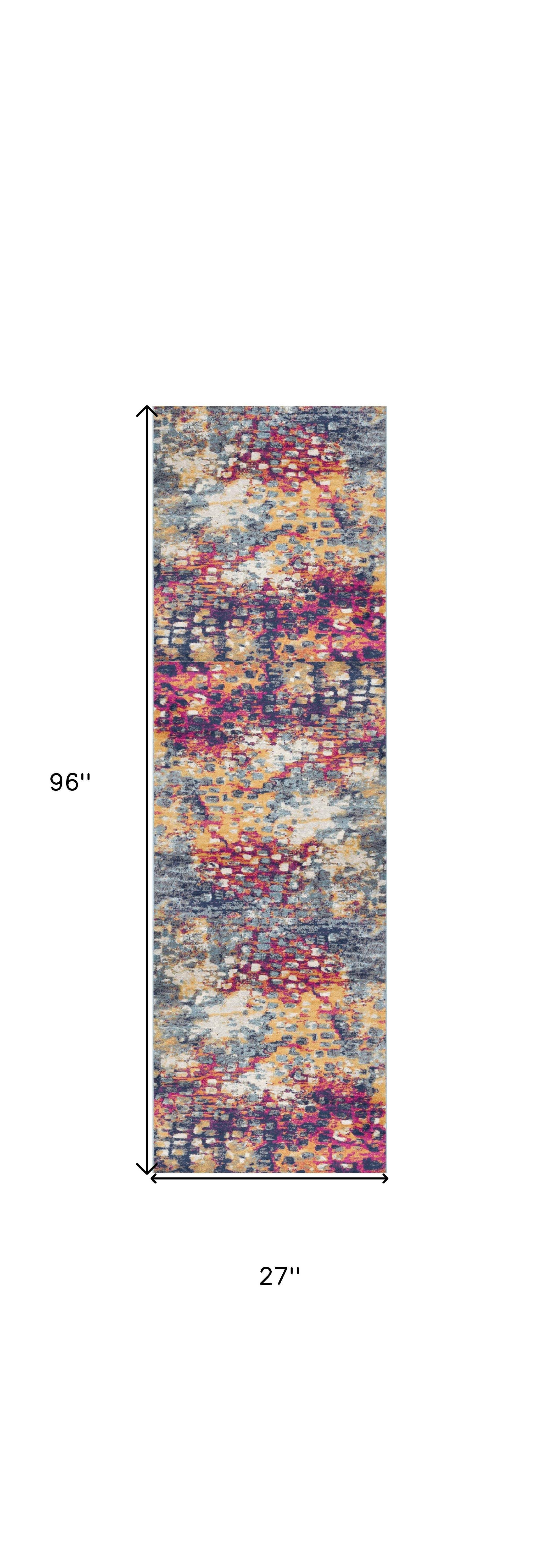 8' Runner Blue and Ivory Abstract Runner Rug - Homeroots - Flyclothing LLC