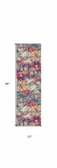 8' Runner Blue and Ivory Abstract Runner Rug