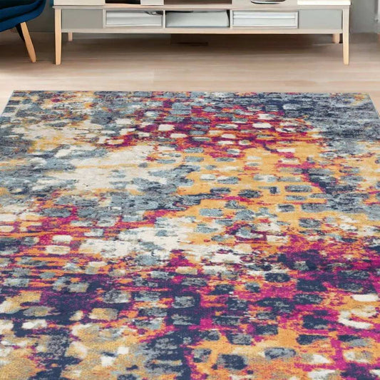 5' X 7' Blue and Gold Abstract Area Rug - Homeroots - Flyclothing LLC