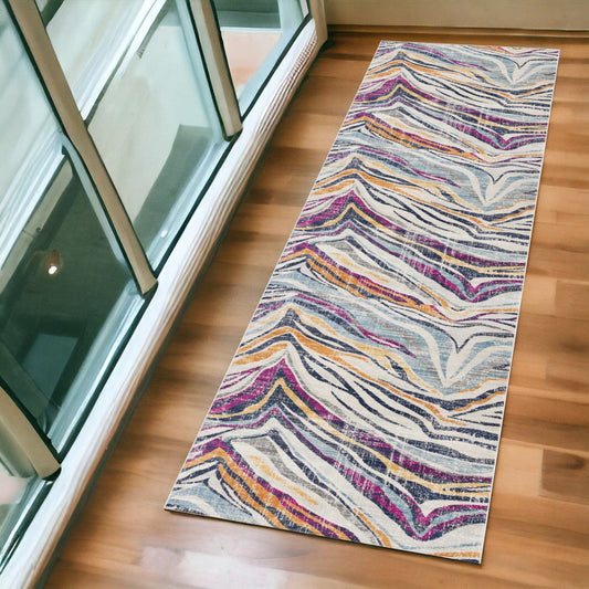 2' X 5' Blue and Gold Abstract Area Rug