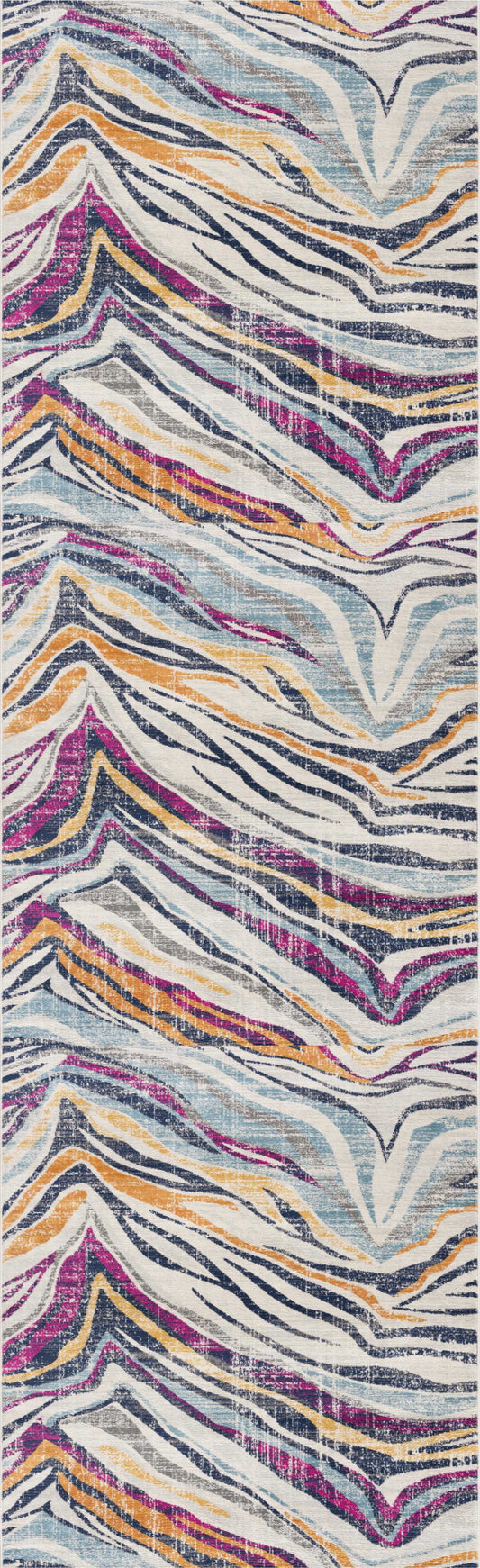 2' X 5' Blue and Gold Abstract Area Rug