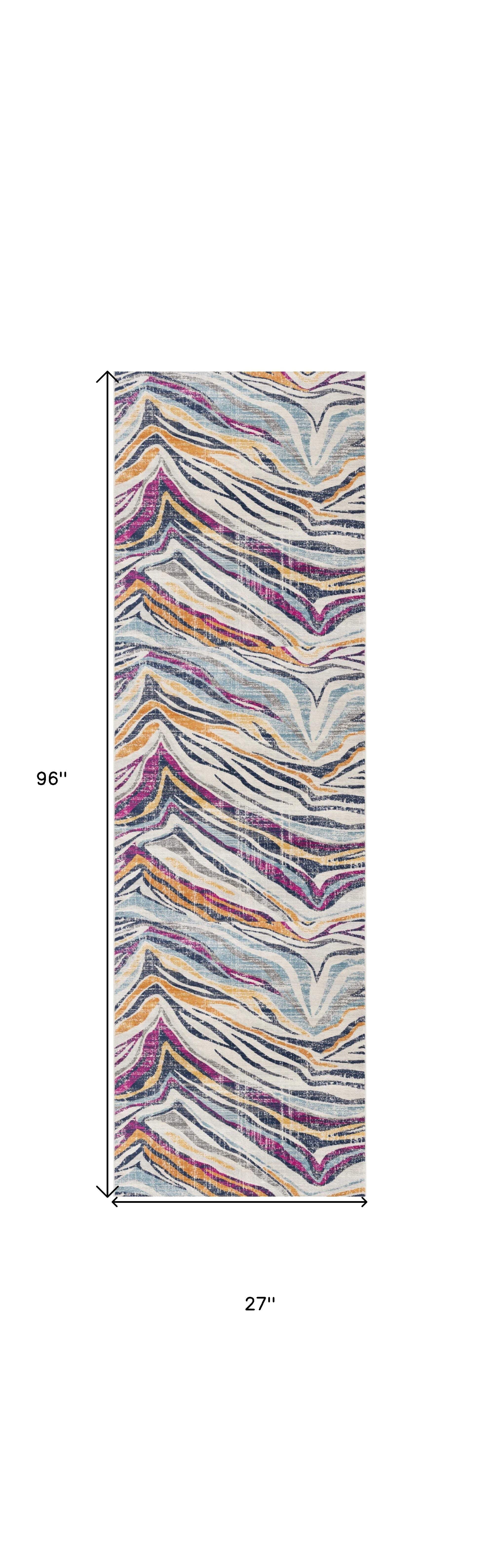 8' Runner Blue and Gold Abstract Runner Rug - Homeroots - Flyclothing LLC