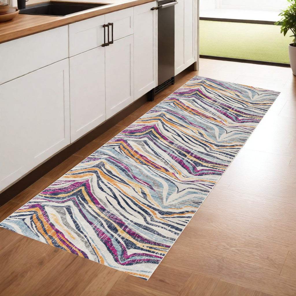 8' Runner Blue and Gold Abstract Runner Rug - Homeroots - Flyclothing LLC