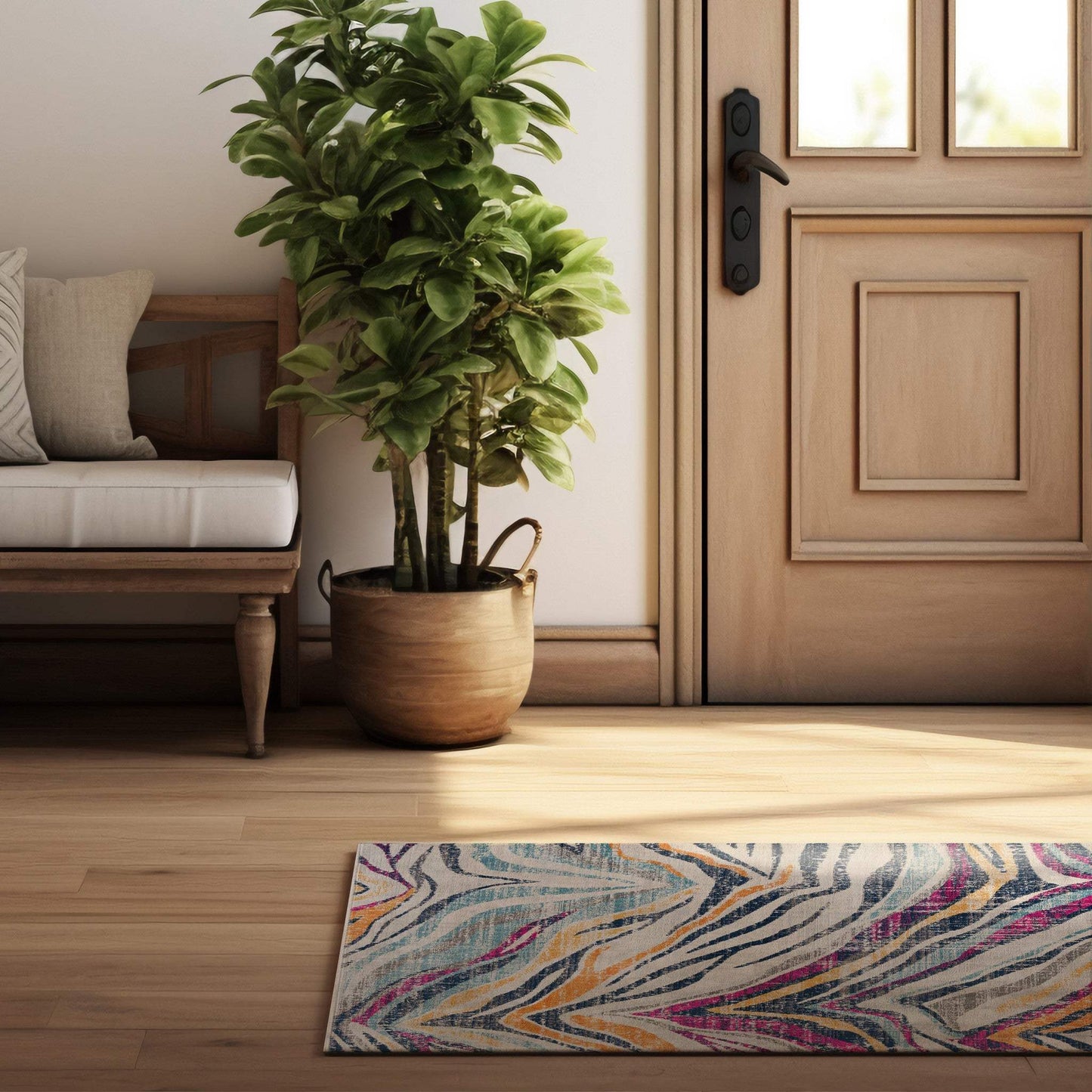 8' Runner Blue and Gold Abstract Runner Rug - Homeroots - Flyclothing LLC