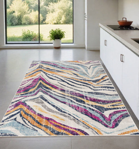 4' X 6' Blue and Gold Abstract Area Rug - Homeroots