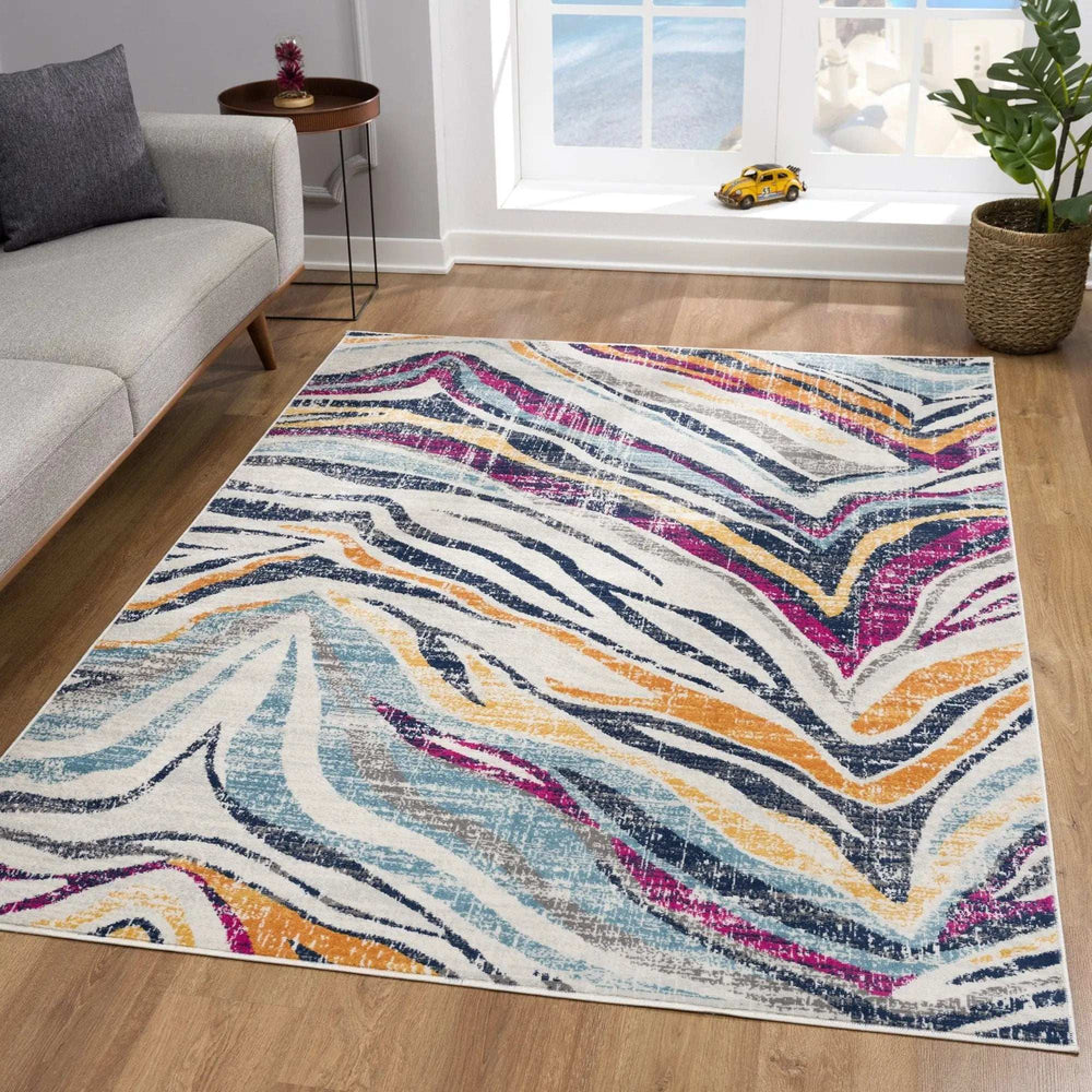 4' X 6' Blue and Gold Abstract Area Rug - Homeroots - Flyclothing LLC
