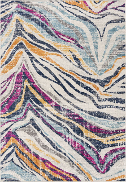 8' X 10' Blue and Gold Abstract Area Rug