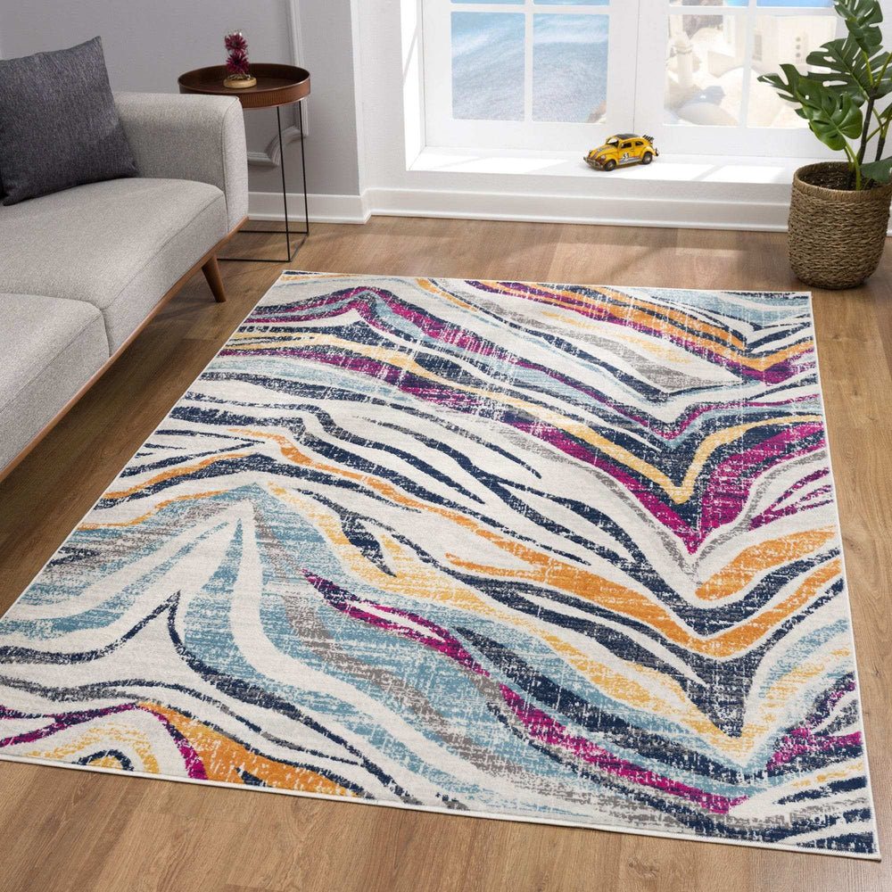 8' X 10' Blue and Gold Abstract Area Rug - Homeroots - Flyclothing LLC