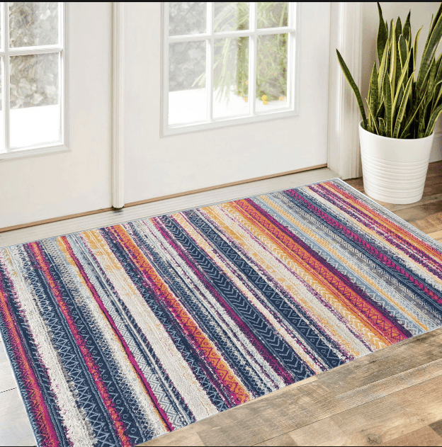 2' X 4' Multicolor Irregular Stripe Boho Area Rug - Homeroots