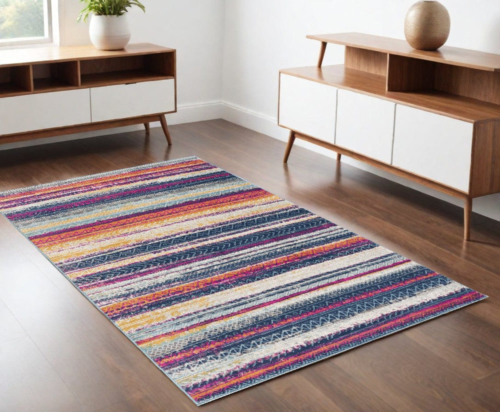 4' X 6' Multicolor Irregular Striped Area Rug - Homeroots
