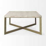 34" Beige Metal Square Coffee Table - Homeroots