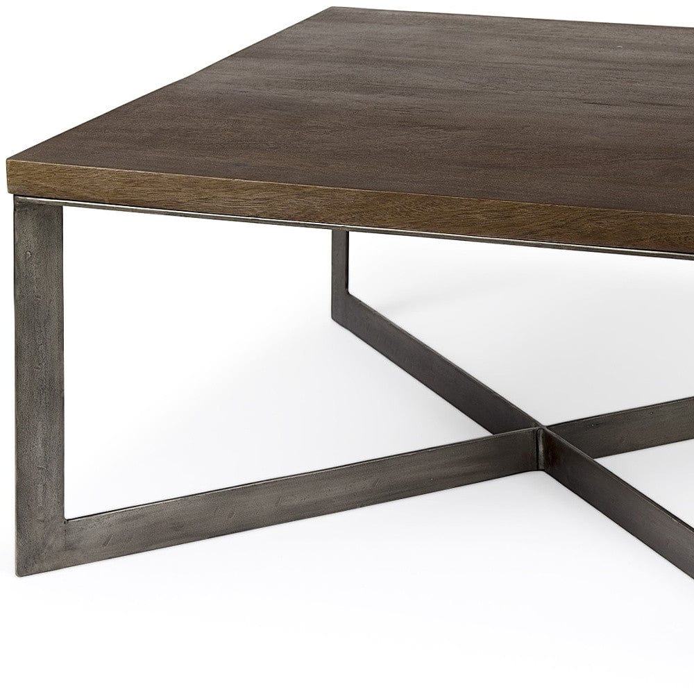 34" Brown Solid Wood And Metal Square Coffee Table - Homeroots - Flyclothing LLC