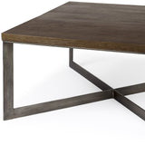 34" Brown Solid Wood And Metal Square Coffee Table - Homeroots