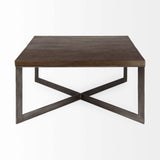 34" Brown Solid Wood And Metal Square Coffee Table - Homeroots - Flyclothing LLC