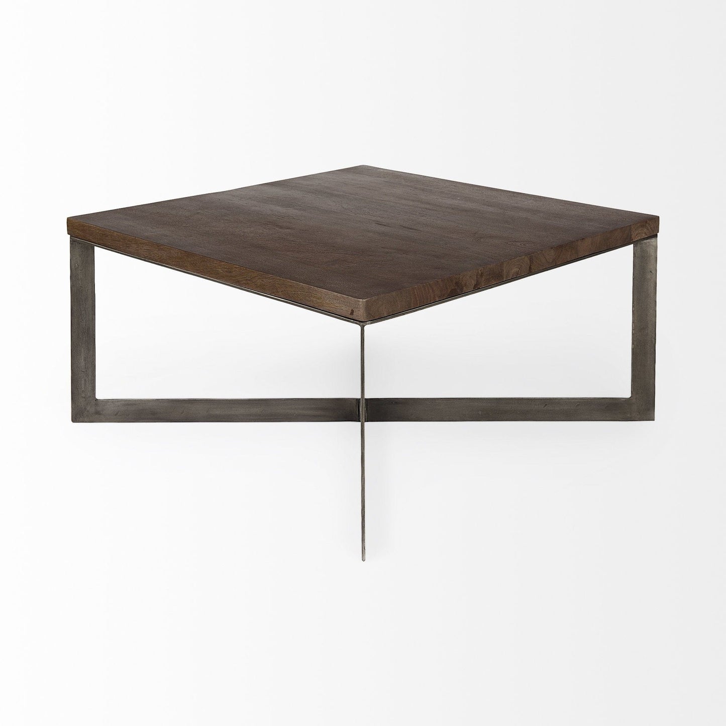 34" Brown Solid Wood And Metal Square Coffee Table - Homeroots - Flyclothing LLC