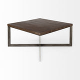 34" Brown Solid Wood And Metal Square Coffee Table - Homeroots - Flyclothing LLC