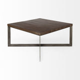 34" Brown Solid Wood And Metal Square Coffee Table - Homeroots