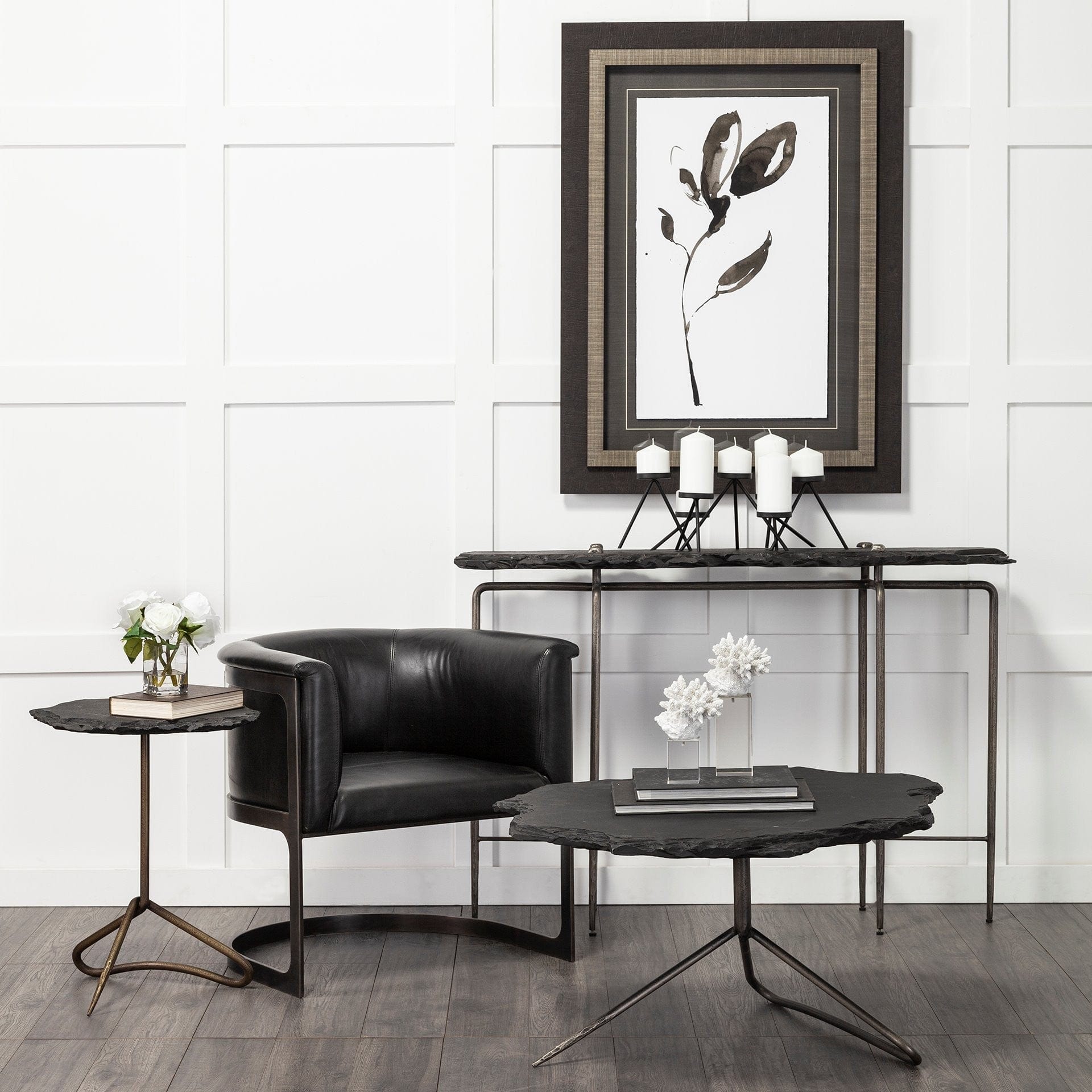 33" Black Metal Round Coffee Table - Homeroots
