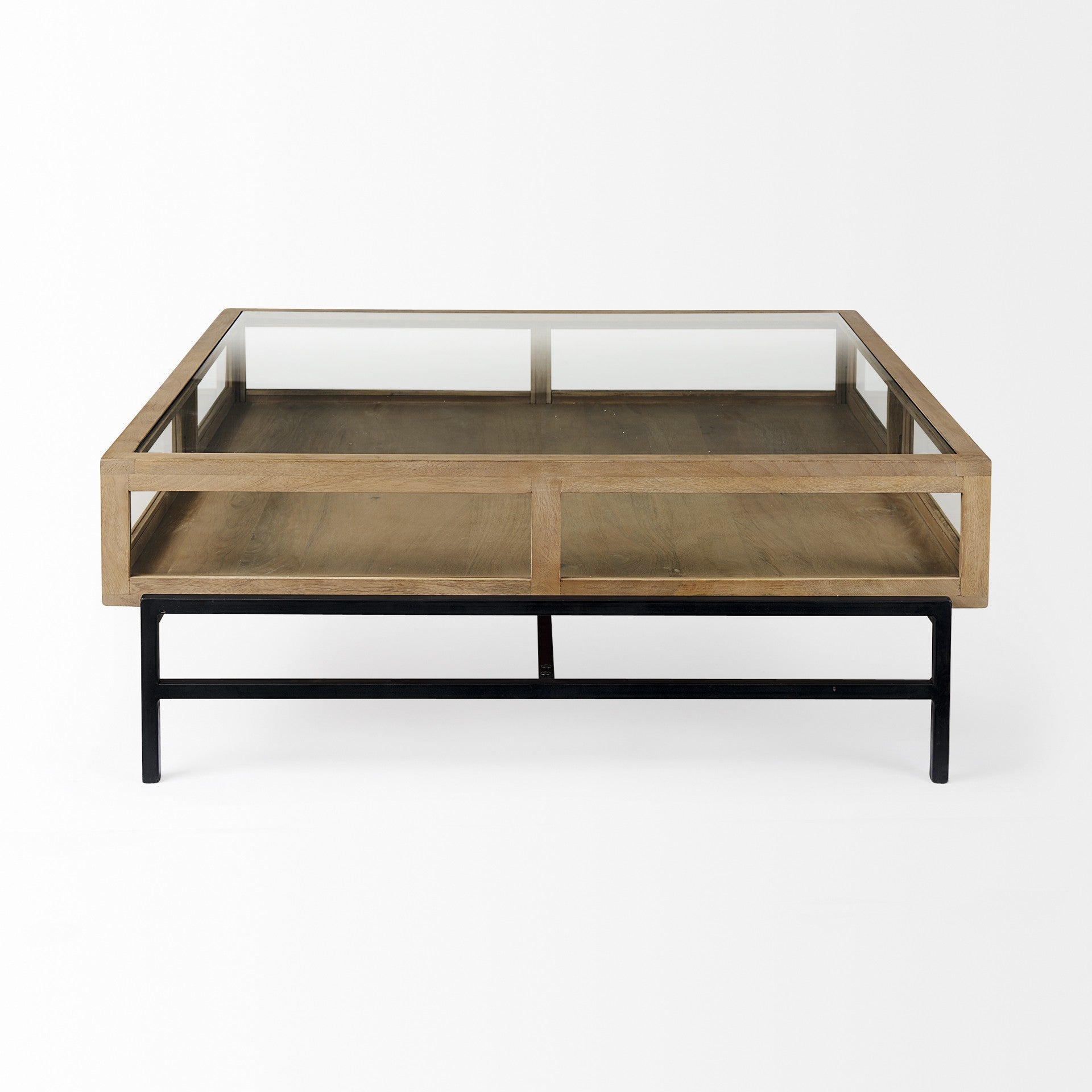 42" Clear And Black Glass And Metal Square Coffee Table