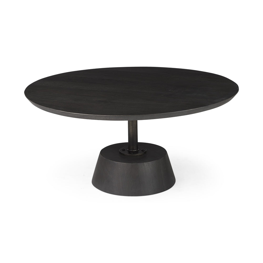 Black Wooden Pedestal Base Coffee Table - Homeroots