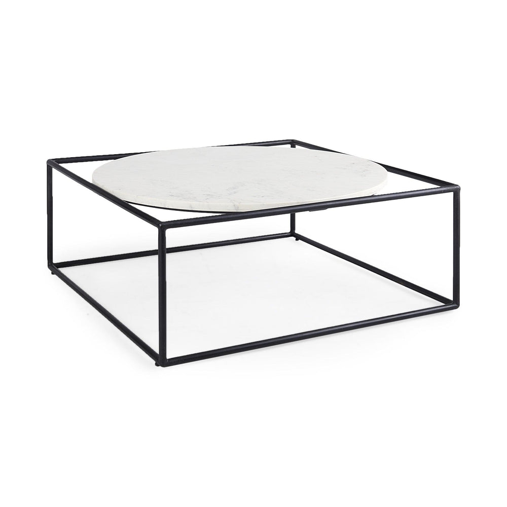 36" White And Black Genuine Marble And Metal Square Coffee Table - Homeroots - Flyclothing LLC