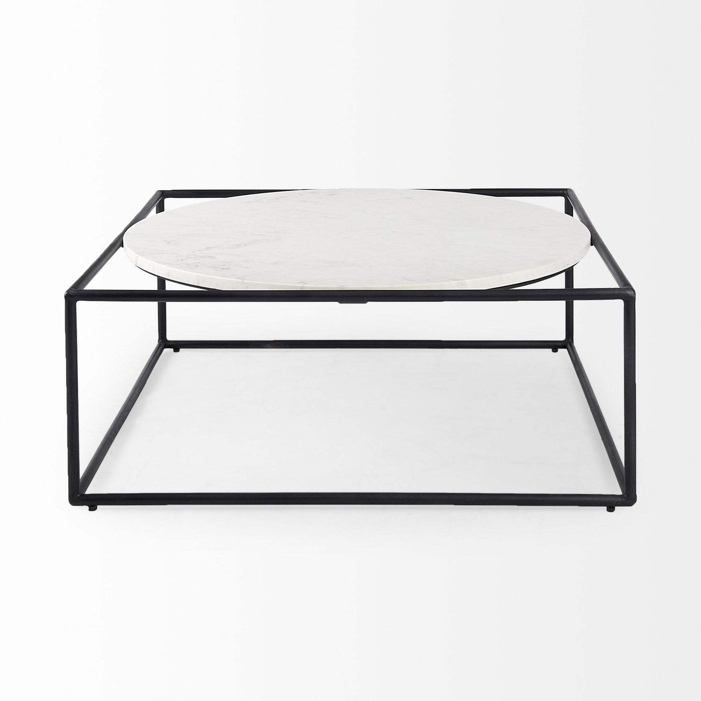 36" White And Black Genuine Marble And Metal Square Coffee Table - Homeroots - Flyclothing LLC