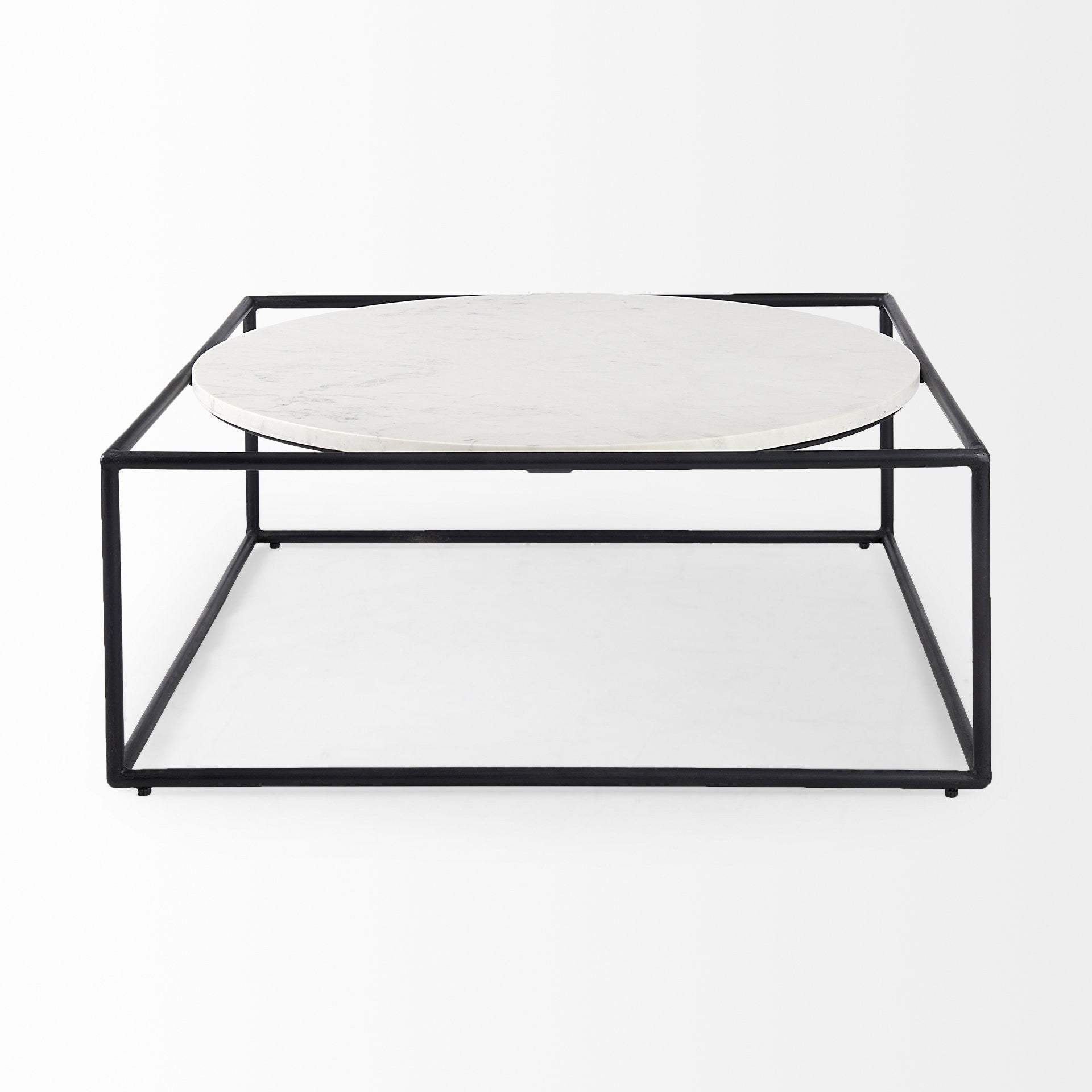 36" White And Black Genuine Marble And Metal Square Coffee Table - Homeroots - Flyclothing LLC