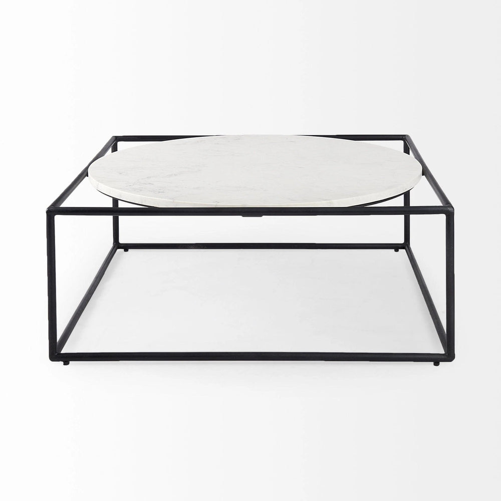 36" White And Black Genuine Marble And Metal Square Coffee Table - Homeroots - Flyclothing LLC