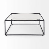 36" White And Black Genuine Marble And Metal Square Coffee Table - Homeroots